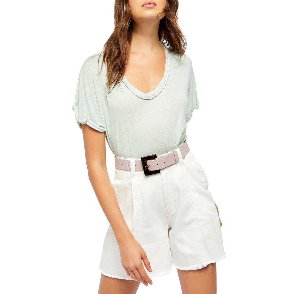 NWT Womens Size XS Free People Mint Green Oversized Melange Knit T Shirt Top NEW